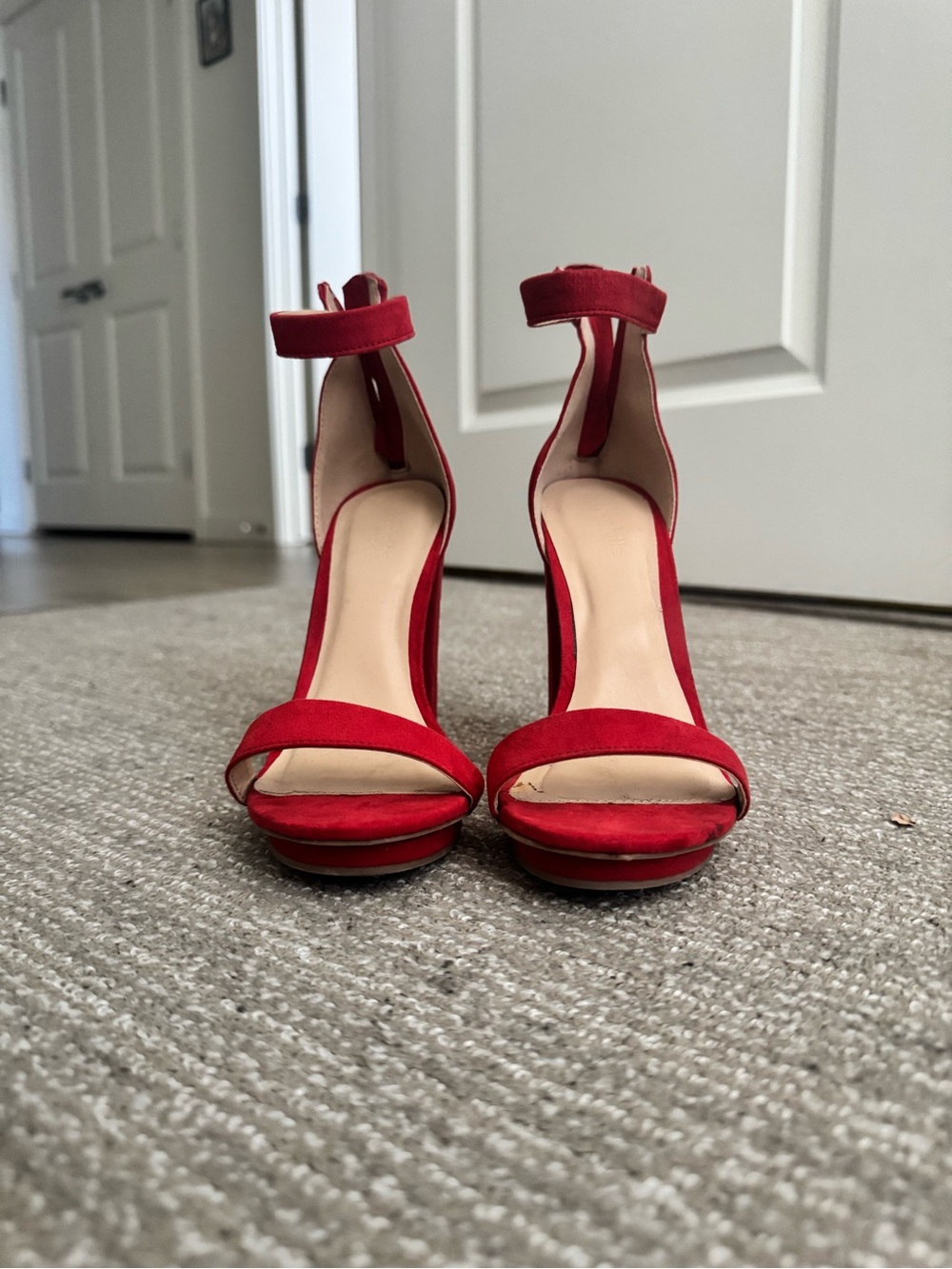 Charlotte Russe Red Suede Ankle-Strap Stiletto Heels